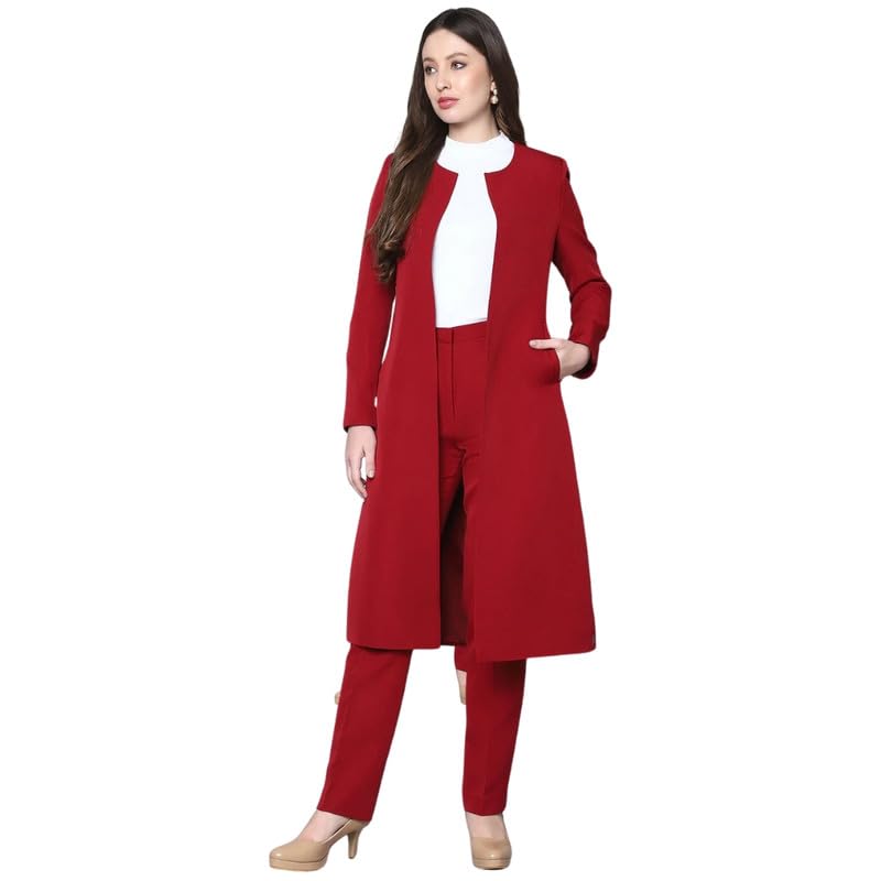 Exude طقم بليزر طويل أحمر وسروال للنساء - Image 1