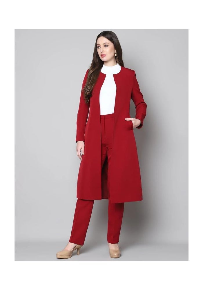 Exude طقم بليزر طويل أحمر وسروال للنساء - Image 5
