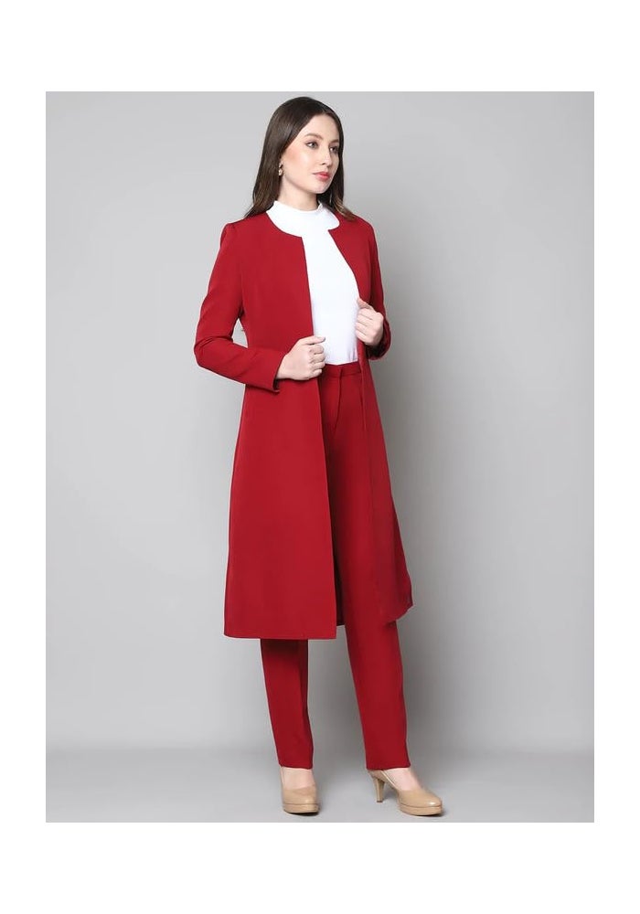 Exude طقم بليزر طويل أحمر وسروال للنساء - Image 4