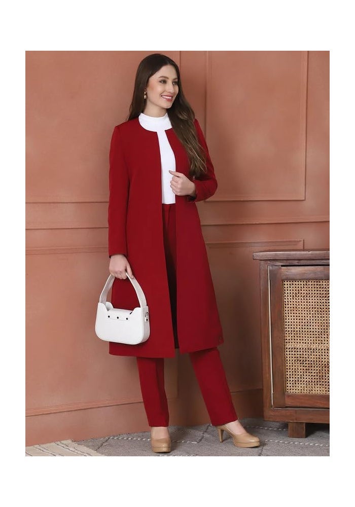 Exude طقم بليزر طويل أحمر وسروال للنساء - Image 3