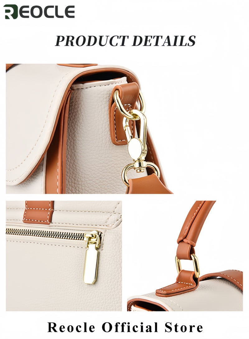 REOCLE Women's Genuine Leather Handbag Retro Style Square Handbag with Soft Top Handle Crossbody Shoulder Bag Trendy Exquisite Wear-resistant Bag for Daily Wear - Image 5