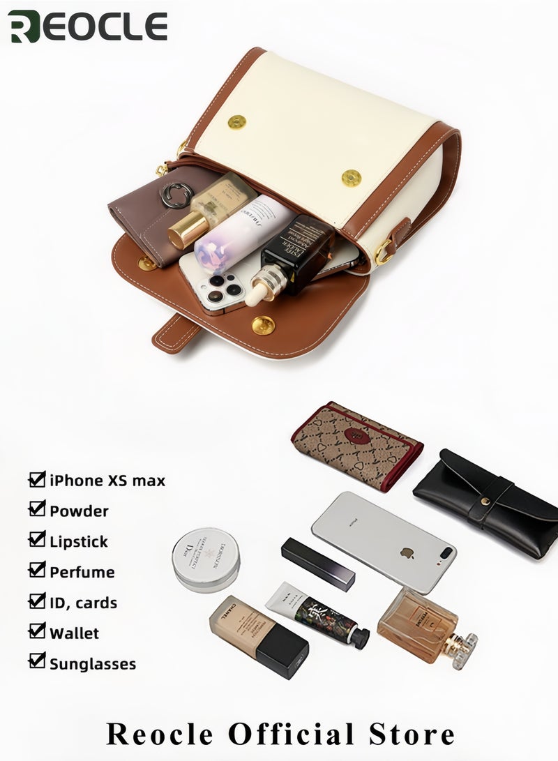 REOCLE Women's Genuine Leather Handbag Retro Style Square Handbag with Soft Top Handle Crossbody Shoulder Bag Trendy Exquisite Wear-resistant Bag for Daily Wear - Image 3