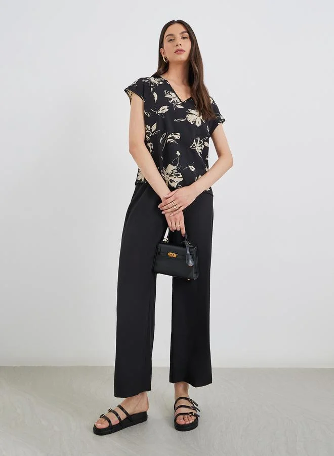 Take Two Take Two Black Floral Blouse and Pants Co-Ords