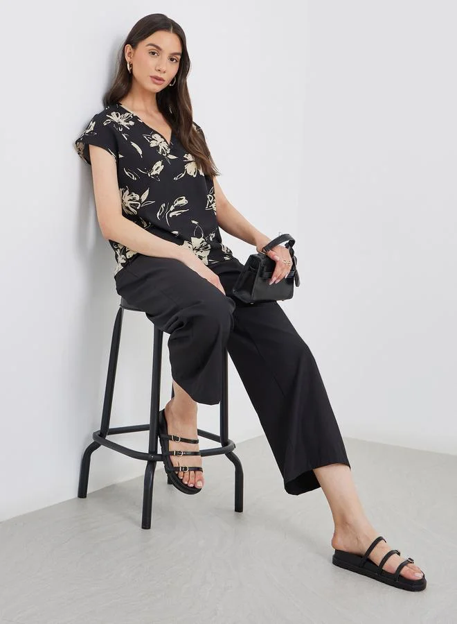 Take Two Take Two Black Floral Blouse and Pants Co-Ords
