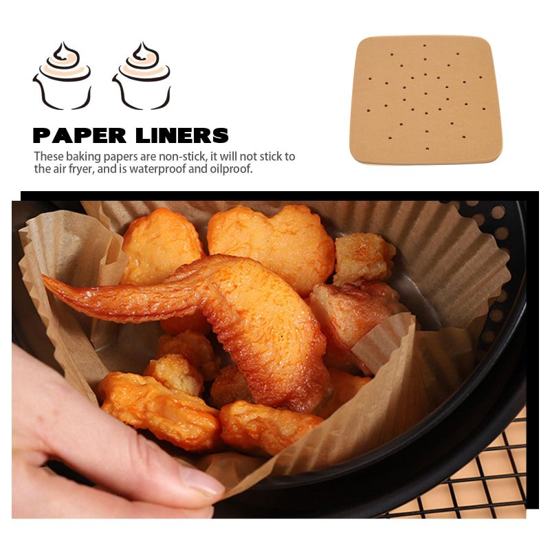 200 Pieces Air Fryer Parchment Paper Sheets 19.5 cm Disposable Non Stick Baking Paper Liners Natural Wood Pulp Multifunction Oil Absorption for Air Fryer Oven - Image 5