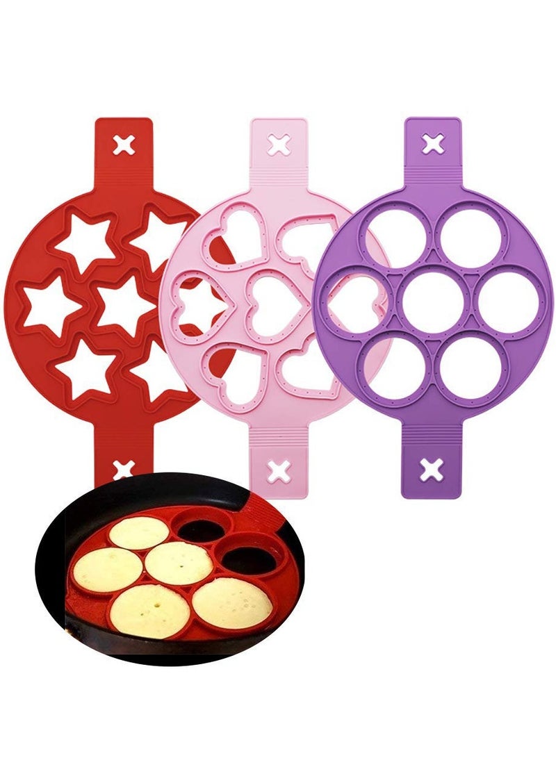 Excefore Silicone Fried Egg Mould, 3PCS Heart&Round⋆ Shape Pancakes Maker for Saving Cooking Time, Insulated Biscuit Mold Baking Stencil for Fast Easy DIY Egg/Cupcake/Pastry - Image 1