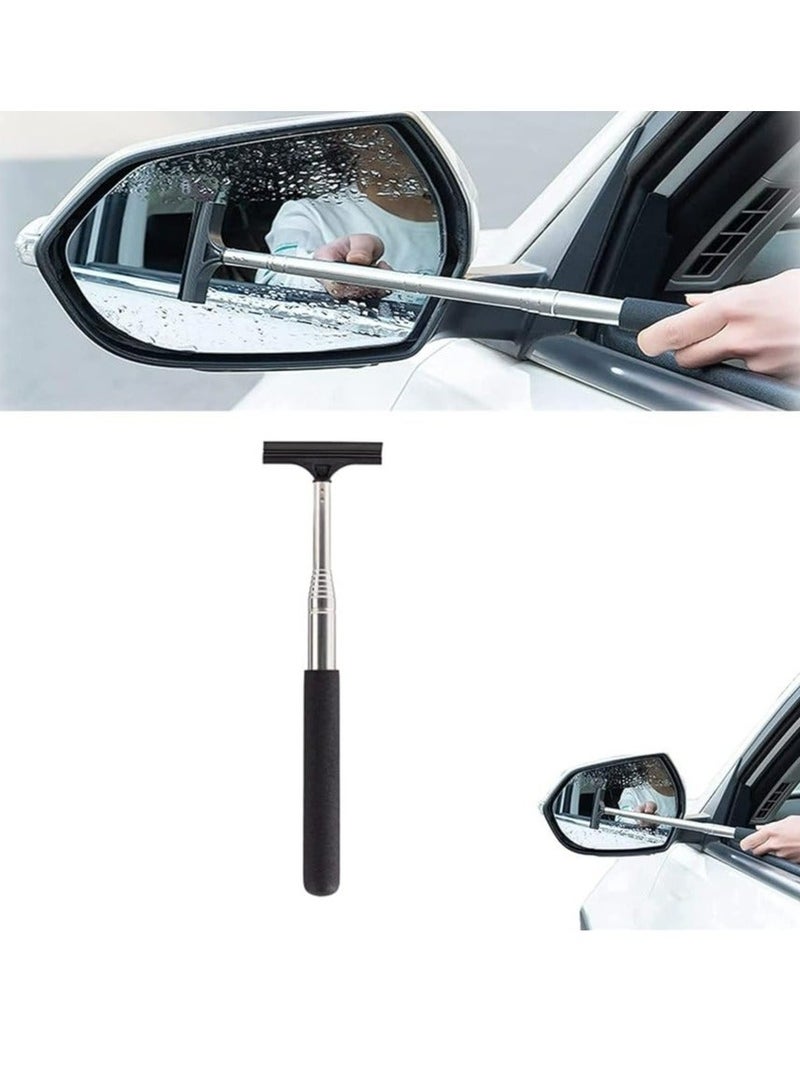 Car Rearview Mirror Wiper,Retractable Auto Glass Squeegee, Water Cleaner with Telescopic Long Rod,Portable Cleaning Tool - Image 1