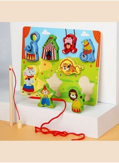 Generic Wooden Magnetic Fishing Game Toys Set with Fish Rod, Cognition Fish Rod Toys Parent-child Interactive Early Educational Toy, Circus  - Image 1