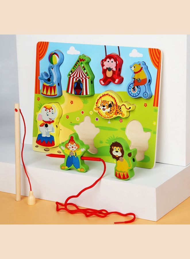 مجموعة ألعاب خشبية مغناطيسية للصيد مع صنارة سمك ، ألعاب صنارة إدراكية تفاعلية بين الوالدين والطفل ، لعبة تعليمية مبكرة ، سيرك - Image 1