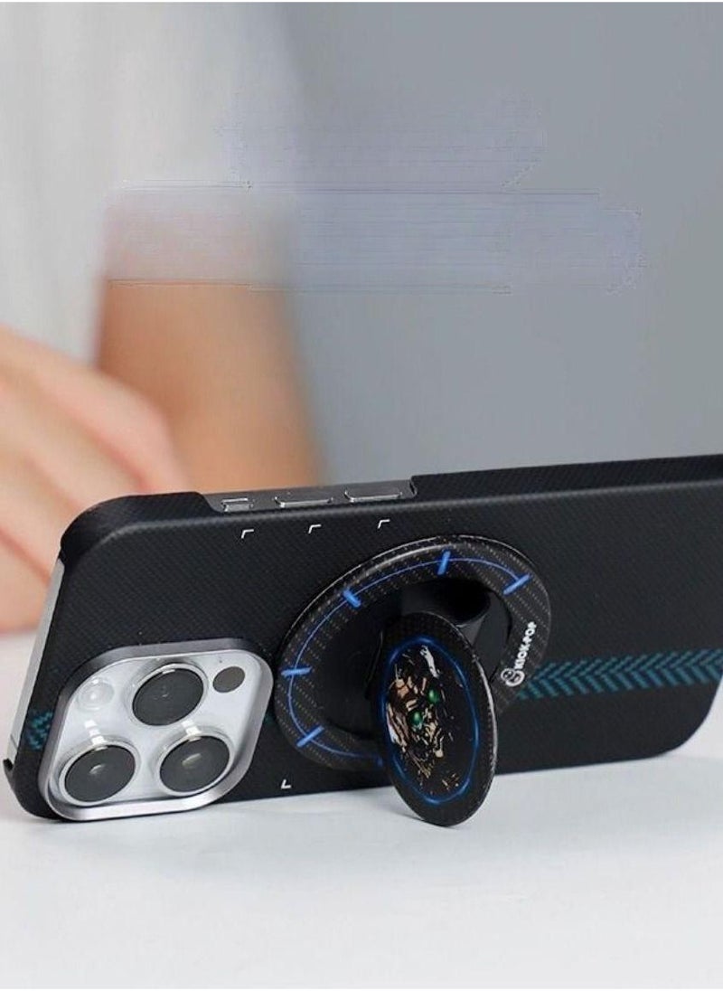 Color Fans - Phone Grip Stand Compatible with MagSafe, MagSafe Phone Grip Holder with Silicone Finger Strap, Wireless Charging Compatible Black/Blue - Image 1