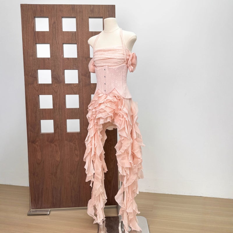 Vietnam Style Halter Neck Ruffle Dress with Tassel, 3-Piece Set - Image 2