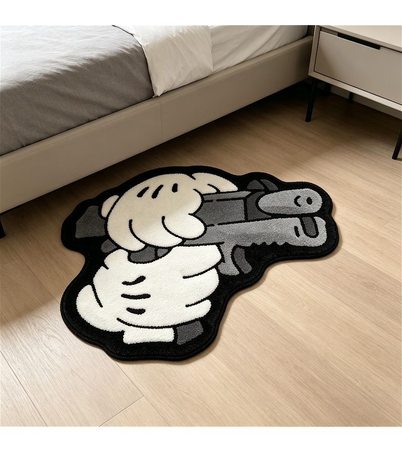 Faux Cashmere 900G 9Mm Flat Carpet 47.24x55.12inch Cartoon Handgun Rug Bedroom Living Room Gaming Area Washable - Image 1