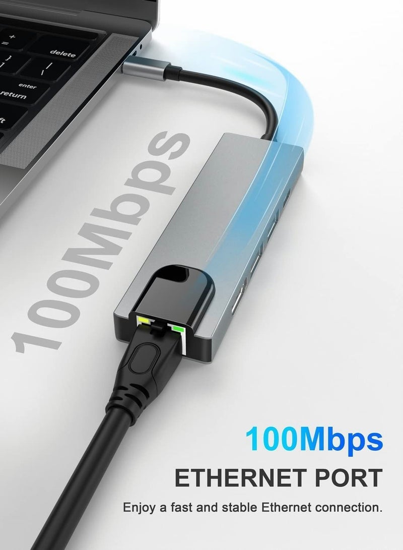 Y&D USB C Hub 5-in-1 Hub with Ethernet Multiport Adapter 4K HDMI RJ45 Ethernet Port 2 Ports 87W PD Charging for MacBook Pro/Air Switch/PS4 iPad Pro M1 Chromecast - Image 4