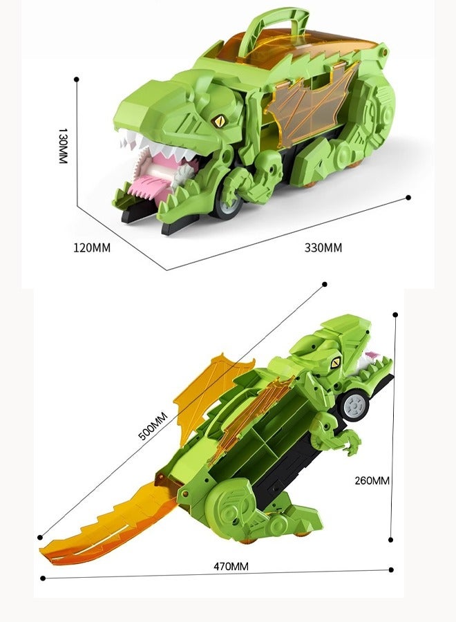 Dinosaur devouring car toy, dinosaur track transporter, car track set, dinosaur transport truck, dinosaur transport truck with tracks with 4 alloy cars  - Image 2