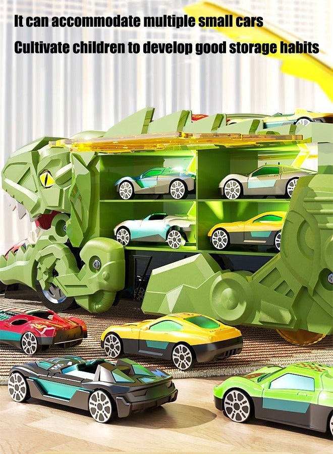 Dinosaur devouring car toy, dinosaur track transporter, car track set, dinosaur transport truck, dinosaur transport truck with tracks with 4 alloy cars  - Image 4