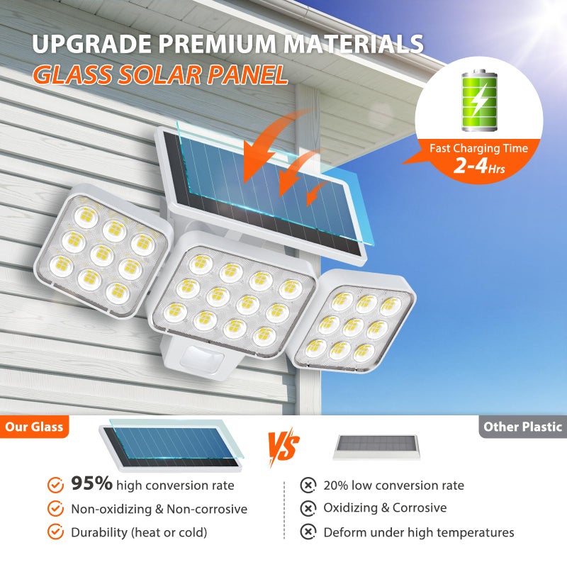 WdtPro Solar Lights Outdoor Motion Sensor, 3500LM Bright Solar Flood Lights Outdoor, Adjustable & Upgrade Glass Panel, Wireless LED Solar Powered Security Spot Lights Waterproof for Yard-2Pack, White - Image 3