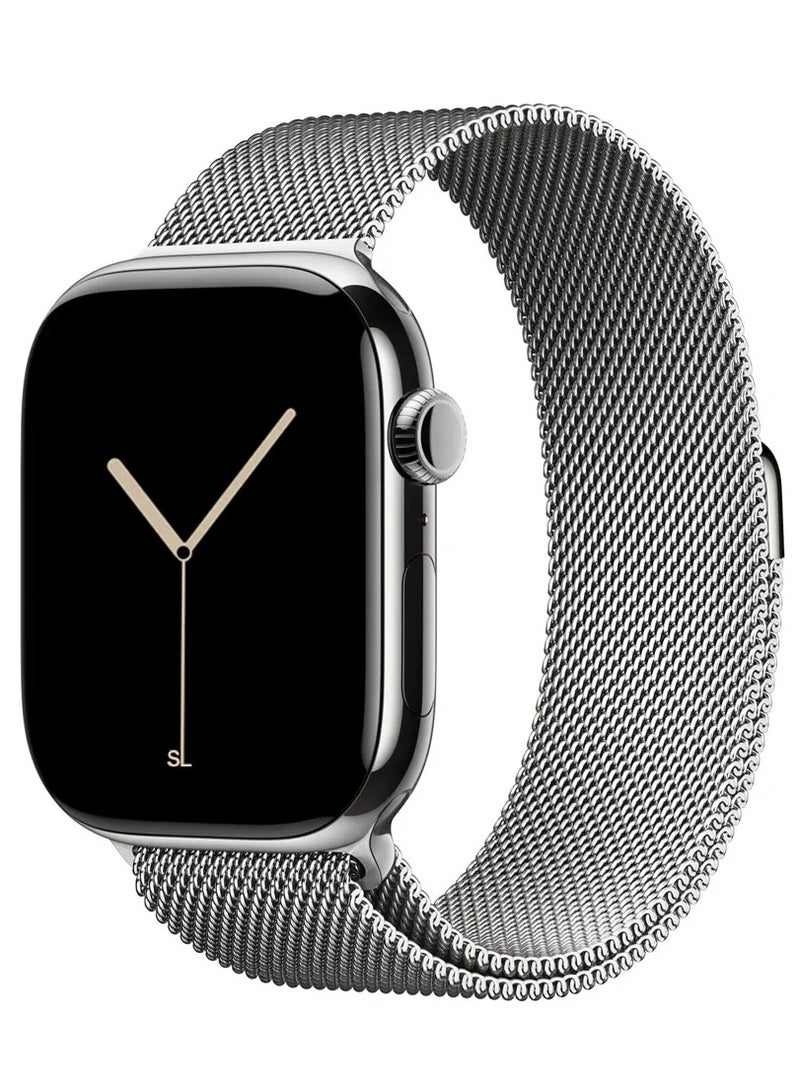 Watch Apple Watch Milanese Loop Band Compatible with 42mm 44mm 45mm 46mm 49mm , Apple Watch Ultra 3 / 2 / 1, Series 10 / 9 / 8 / 7 / 6 / 5 / 4 / 3 / 2 / 1 & SE – Premium Stainless Steel Magnetic Mesh Strap - Silver - Image 1