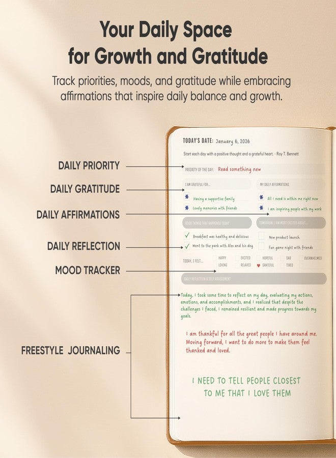 PRODUCTIVITY STORE Journal For Men & Women - Gratitude Journal & Self Care Journal With Prompts - A5 Journaling Notebook - Brown - Productivity Store - Image 3