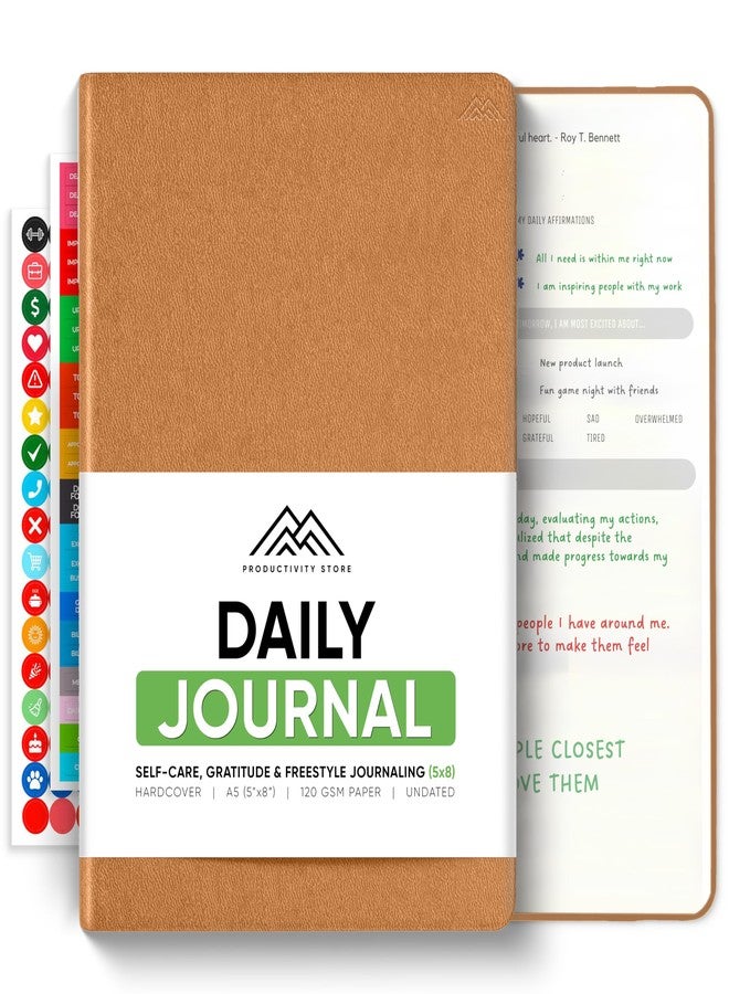 PRODUCTIVITY STORE Journal For Men & Women - Gratitude Journal & Self Care Journal With Prompts - A5 Journaling Notebook - Brown - Productivity Store - Image 1
