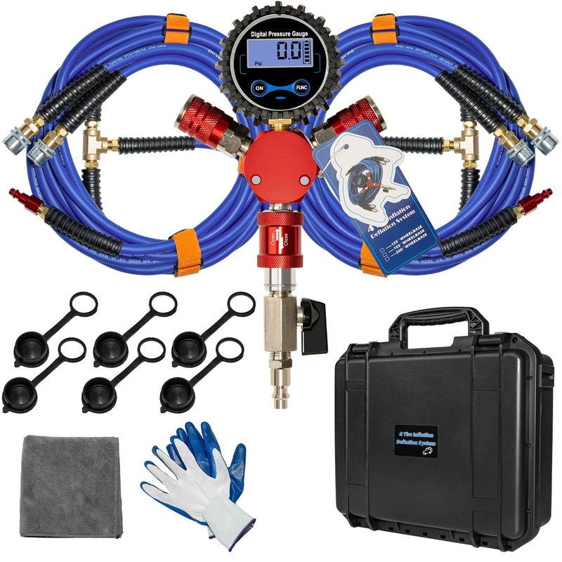 FACFUEL 4 Tire Inflation System 155 Wheelbase Rapid High Flow Off Road Tire Deflator Kit with Hard Case Universal 4 Way Tire Inflator Hose Kit for Truck Car Motorcycles Off Road Vehicles - Image 3