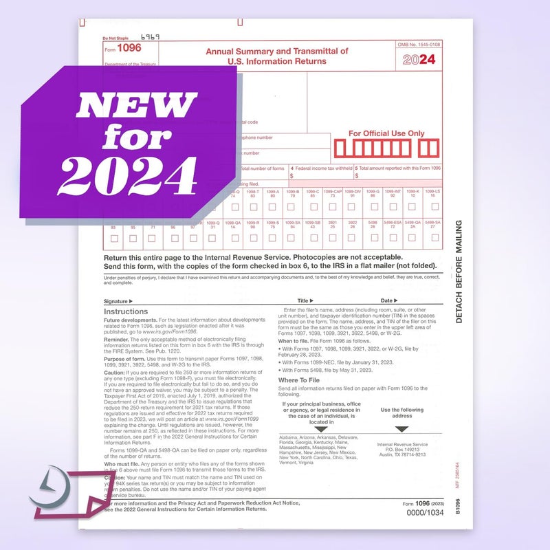 NextDayLabels 1096 Transmittal 2024 Tax Forms, Pack of 25, for Laser or Inkjet Printers, Quickbooks and Other Accounting Software Compatible - Image 2