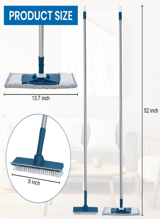 TrueYee Collapsible Mop and Bucket Set with Scrub Mop and Brush, Tile Laminate Hardwood Floor Brush and Flat Mops for Floor Cleaning, Foldable Bucket with Washable Microfiber Mop(Blue) - Image 2