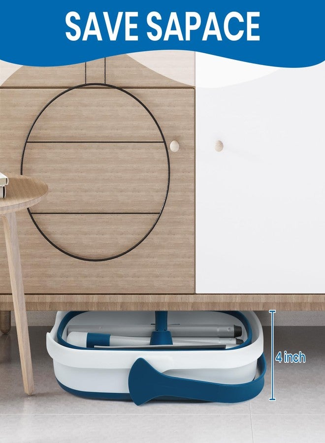 TrueYee Collapsible Mop and Bucket Set with Scrub Mop and Brush, Tile Laminate Hardwood Floor Brush and Flat Mops for Floor Cleaning, Foldable Bucket with Washable Microfiber Mop(Blue) - Image 3