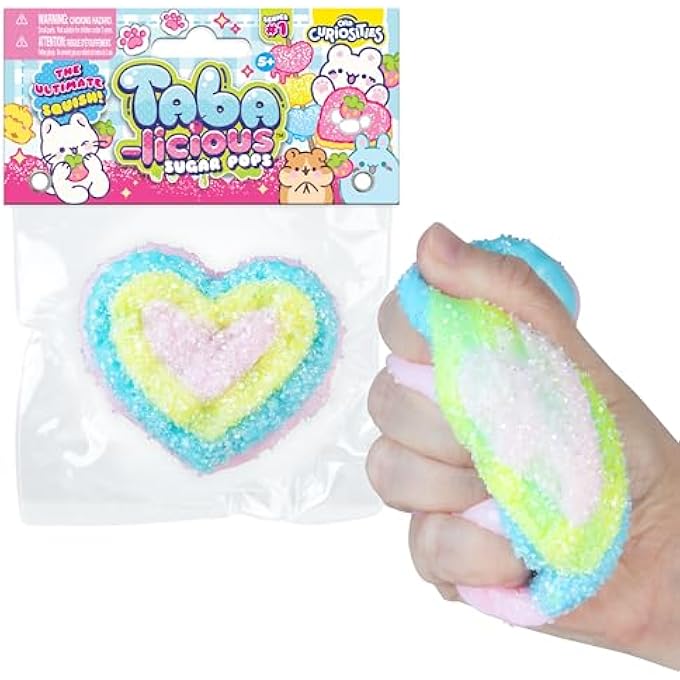 Orb Factory ORB Tabalicious Sugar Pops TABA Squishy Rainbow Heart Toy - Pink, Blue, Yellow Heart with Sparkles - Soft, Sticky TABA Squishies - Fun Squishy Stress Ball Toys - Kawaii Fidget Toys for Kids, Adults - Image 4