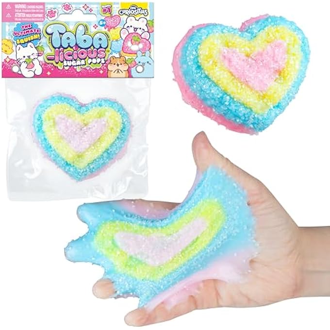 Orb Factory ORB Tabalicious Sugar Pops TABA Squishy Rainbow Heart Toy - Pink, Blue, Yellow Heart with Sparkles - Soft, Sticky TABA Squishies - Fun Squishy Stress Ball Toys - Kawaii Fidget Toys for Kids, Adults - Image 1