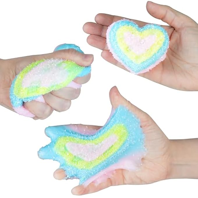 Orb Factory ORB Tabalicious Sugar Pops TABA Squishy Rainbow Heart Toy - Pink, Blue, Yellow Heart with Sparkles - Soft, Sticky TABA Squishies - Fun Squishy Stress Ball Toys - Kawaii Fidget Toys for Kids, Adults - Image 2