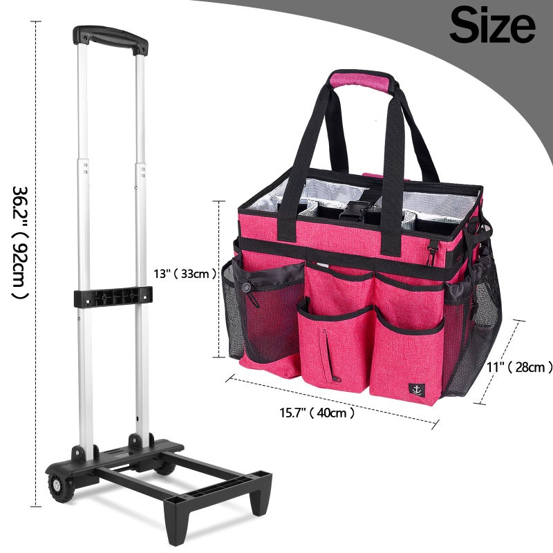 Timoxi Extra large Rolling Cleaning caddy bag Built-in Hard Support Board,Cleaning Cart with Detachable Trolley, Housekeeping Cleaning caddy with Adjustable Shoulder Strap and Multiple Storage Pockets - Image 3
