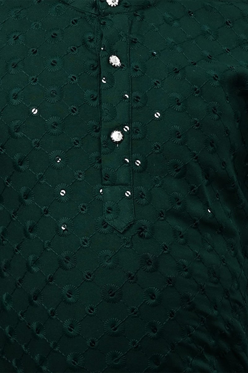 AHHAAAA Boys Cotton Floral Sequin Print Embroidery Mirror Work Kurta With Pajama Set (Green, 2-3 Yrs) 503Mf, 2-3 Years - Image 5