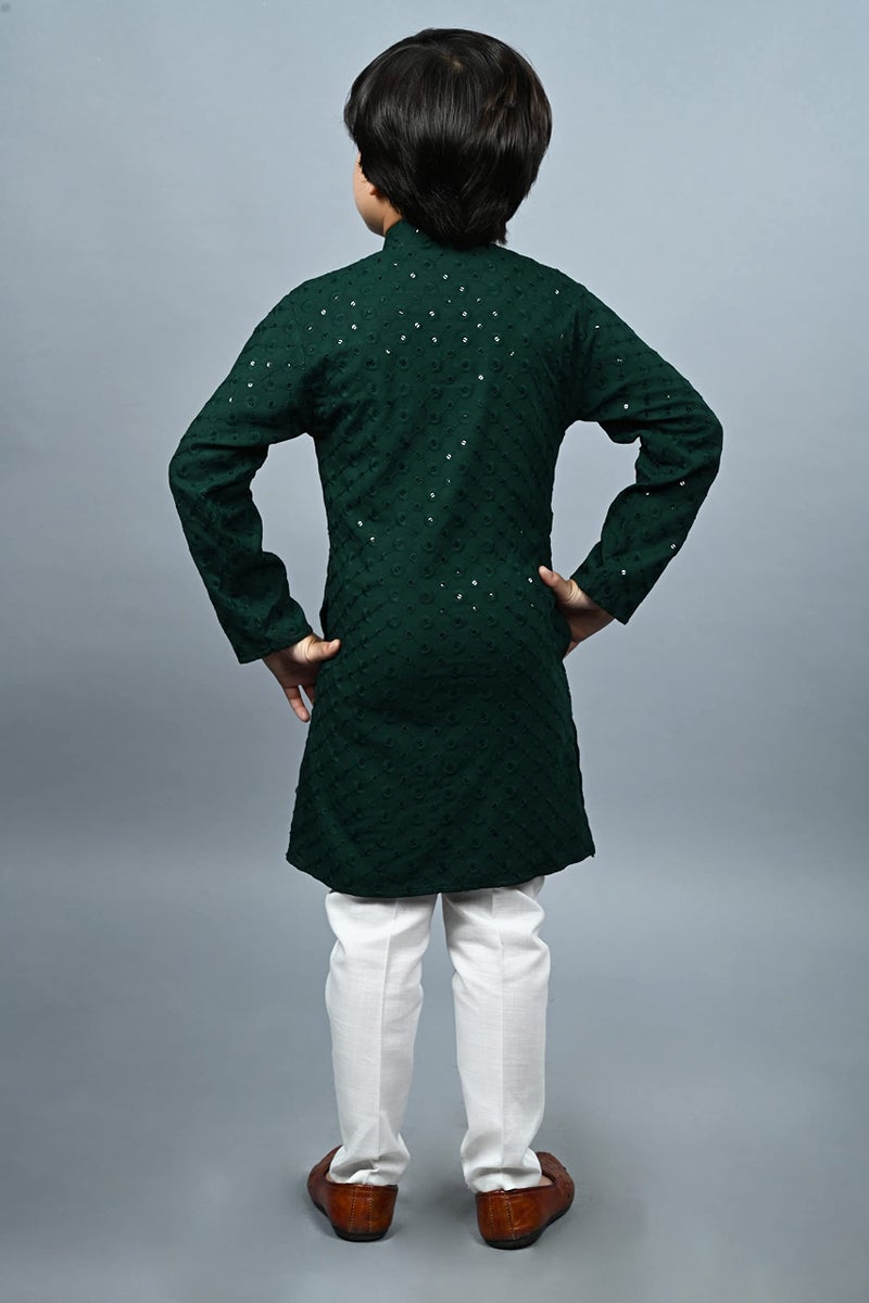 AHHAAAA Boys Cotton Floral Sequin Print Embroidery Mirror Work Kurta With Pajama Set (Green, 2-3 Yrs) 503Mf, 2-3 Years - Image 3