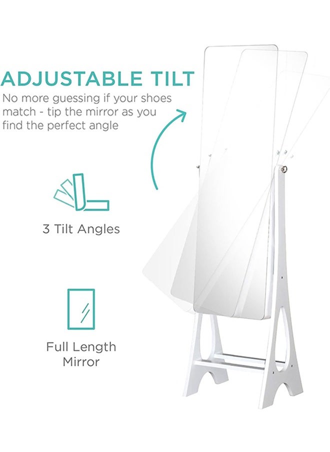 Garlo Mirror Jewelry Cabinet, Standing Jewelry Mirror Armoire, Jewelry Mirror, Lockable Jewelry Storage Organizer Cabinet Velvet Interior, 3 Angle Adjustments - White  - Image 5