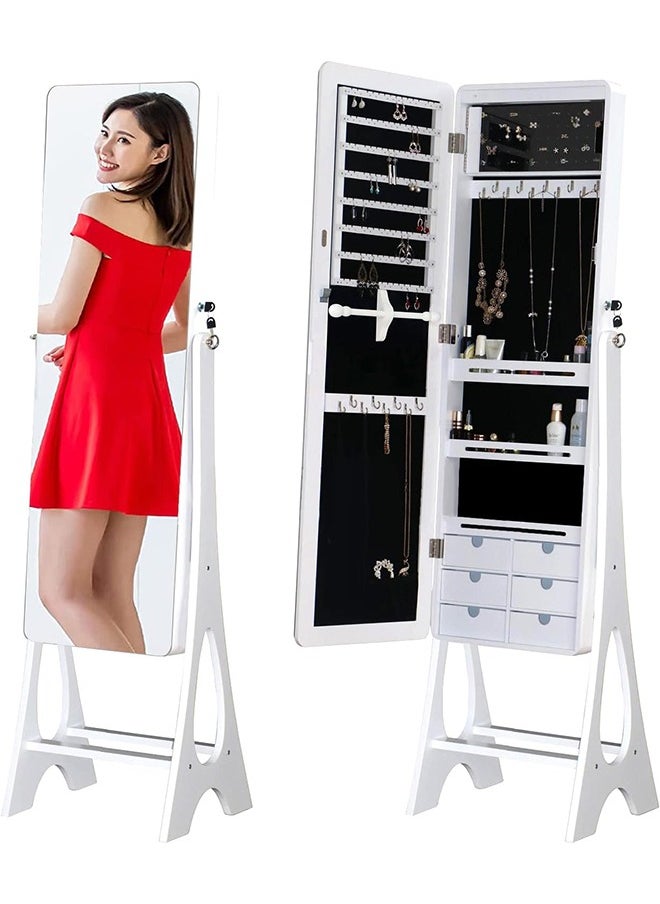 Garlo Mirror Jewelry Cabinet, Standing Jewelry Mirror Armoire, Jewelry Mirror, Lockable Jewelry Storage Organizer Cabinet Velvet Interior, 3 Angle Adjustments - White  - Image 1