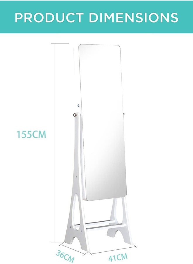 Garlo Mirror Jewelry Cabinet, Standing Jewelry Mirror Armoire, Jewelry Mirror, Lockable Jewelry Storage Organizer Cabinet Velvet Interior, 3 Angle Adjustments - White  - Image 2
