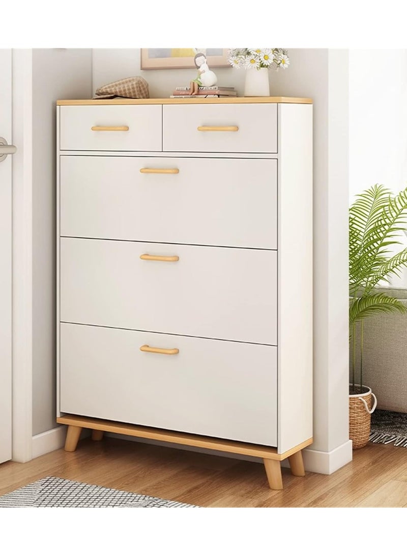 DubaiGallery 4-Tier Household Upgraded Tipping Bucket Design Shoe Rack With Drawers Large Space Shoe Organizer Cabinet Storage 15mm Thick Wood Rack 60 x 17 x 125 Centimeter  - Image 1