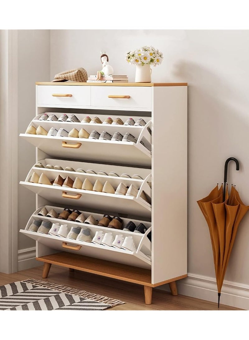 DubaiGallery 4-Tier Household Upgraded Tipping Bucket Design Shoe Rack With Drawers Large Space Shoe Organizer Cabinet Storage 15mm Thick Wood Rack 60 x 17 x 125 Centimeter  - Image 3