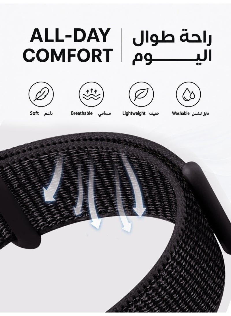حزام نايلون متوافق مع Apple Watch، لمقاس 38 مم/40 مم/41 مم/42 مم (S10/S11)، حزام ناعم وجيد التهوية وقابل للتعديل بنظام الخطاف والحلقة لساعة iWatch سلسلة Series 11 و10 و9 و8 و7 و6 و5 و4 وSE3/SE2/SE، لون أسود - Image 2