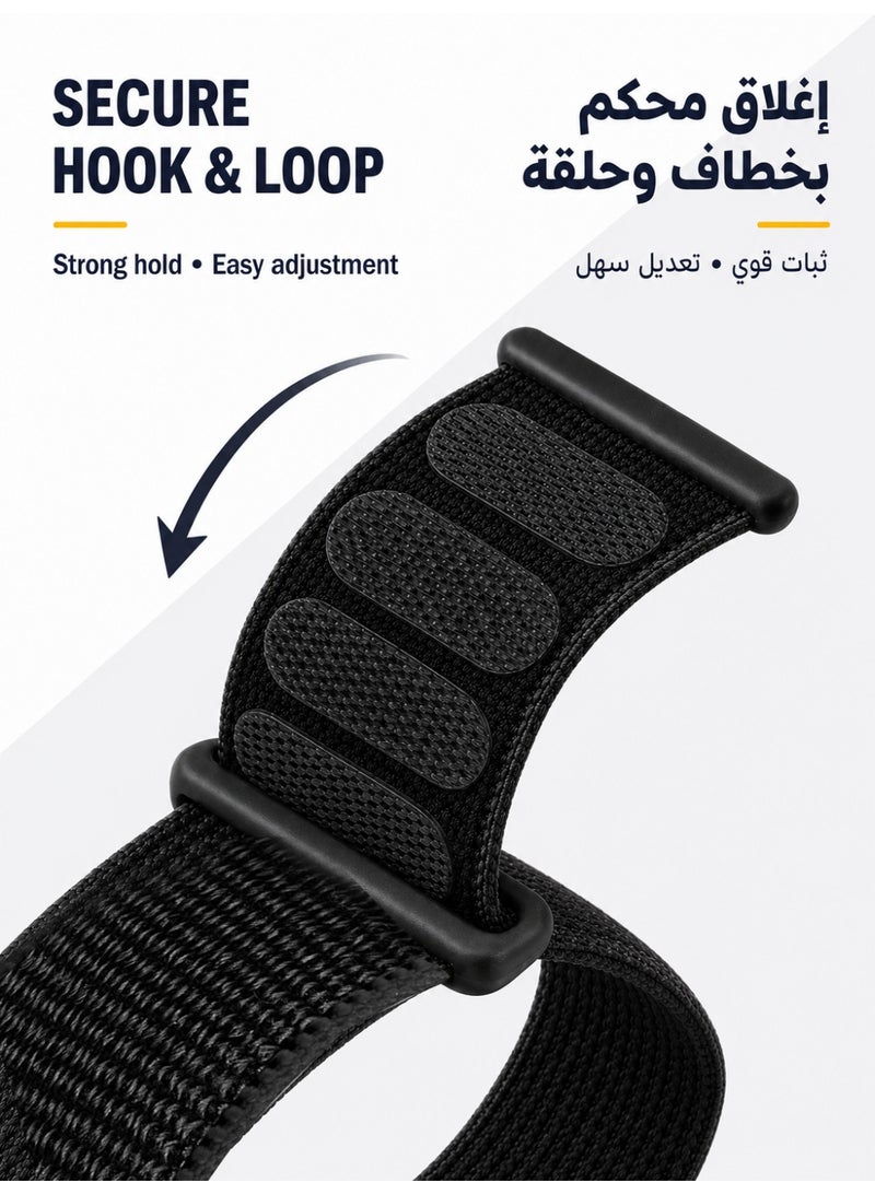 حزام نايلون متوافق مع Apple Watch، لمقاس 38 مم/40 مم/41 مم/42 مم (S10/S11)، حزام ناعم وجيد التهوية وقابل للتعديل بنظام الخطاف والحلقة لساعة iWatch سلسلة Series 11 و10 و9 و8 و7 و6 و5 و4 وSE3/SE2/SE، لون أسود - Image 3