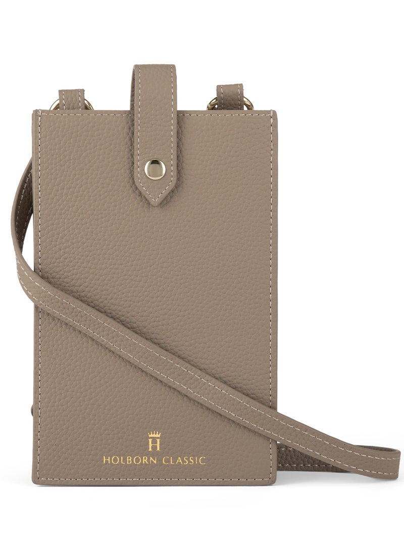 HOLBORN CLASSIC Bella Travel Pouch With Phone Compartment For Women - Grey, Leather Phone Pouch Bags, Crossbody Phone Bag, Genuine Leather - Image 1