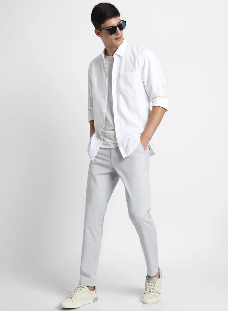Regular Fit Light Grey Chinos Pants For Men