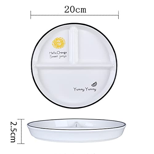 OnePine 1Pcs Ceramic Portion Control Plate Porcelain Healthy Eating Plate 8 inch Round Diet Plates Divided Plates Porcelain Dinner Plates with 3 Compartment for Dessert Salad Pasta and Steak etc - Image 3