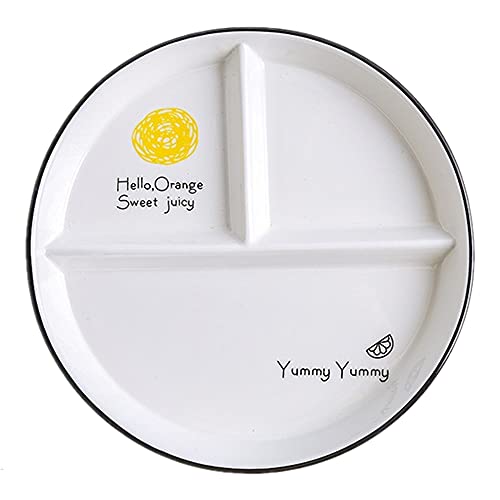 OnePine 1Pcs Ceramic Portion Control Plate Porcelain Healthy Eating Plate 8 inch Round Diet Plates Divided Plates Porcelain Dinner Plates with 3 Compartment for Dessert Salad Pasta and Steak etc - Image 1