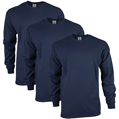 Gildan Mens Ultra Cotton Long Sleeve TShirt Style G2400 Multipack Navy 3Pack Medium - Image 1