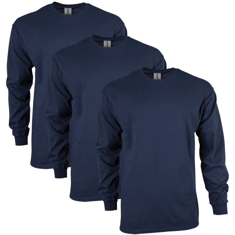 Gildan Mens Ultra Cotton Long Sleeve TShirt Style G2400 Multipack Navy 3Pack Medium - Image 2