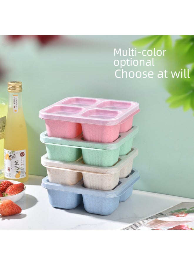 Candy-colored Partitioned Non-leaking Lunch Box Four-grid Snack Pastry Nut Covered Platter Straw Rice Box Add Logo-Specifications:3-compartment Lunch Box-green - Image 5