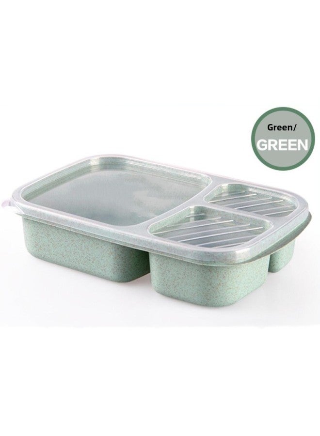 Candy-colored Partitioned Non-leaking Lunch Box Four-grid Snack Pastry Nut Covered Platter Straw Rice Box Add Logo-Specifications:3-compartment Lunch Box-green - Image 1