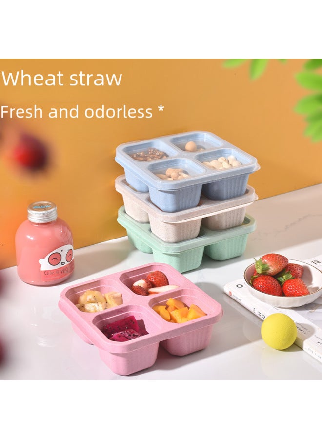 Candy-colored Partitioned Non-leaking Lunch Box Four-grid Snack Pastry Nut Covered Platter Straw Rice Box Add Logo-Specifications:3-compartment Lunch Box-green - Image 3