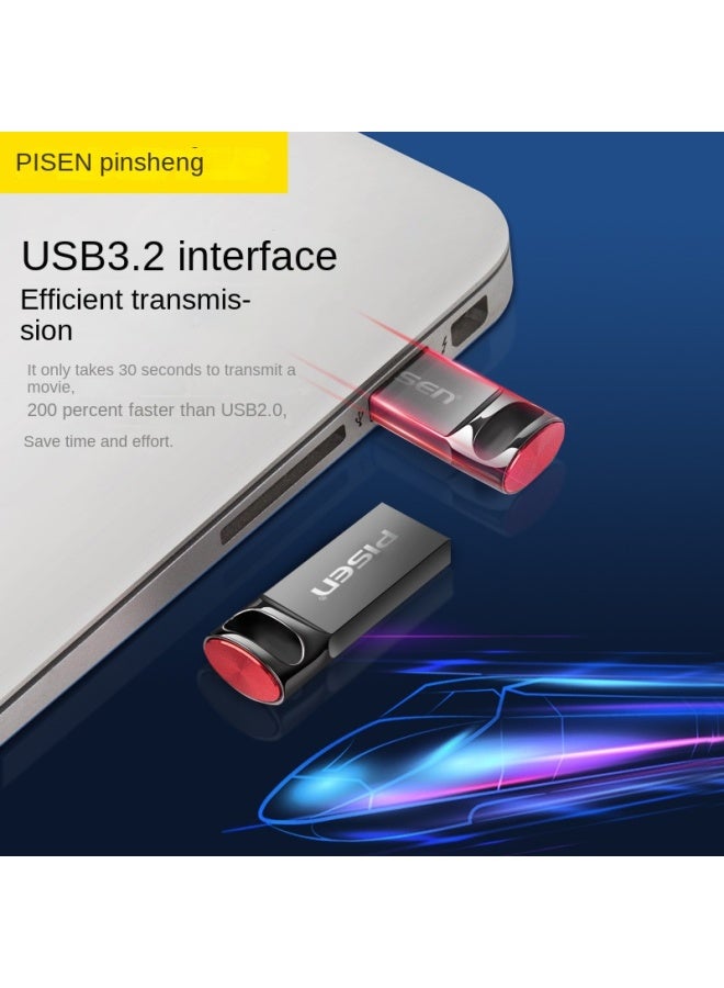 شاحن USB محمول معدني للسيارة بيسن Pisen نقل سريع واجهات USB3.0 و USB3.2 سعة 64 جيجابايت متوافق مع الكمبيوتر والهاتف المحمول - Image 2